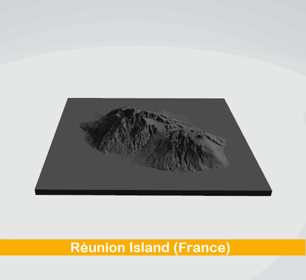 r união ilha frança 3d mapa topografia stl indiano oceano francês território vulcânico paisagens exuberante florestas praias piton la forno des neve caminhada canyoning cultural herança natural beleza crioulo cultura aventura natureza amantes 3d print model - Mito3D