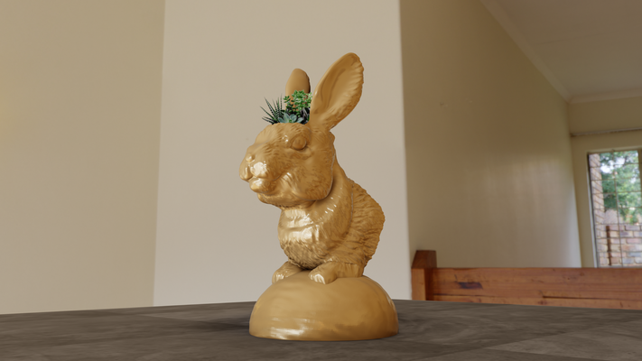 rabbit bust planter pot flower vase stl 3d print file home hare jungle safari miniature tabletop animals sculpture wall decor 3d print model - Mito3D