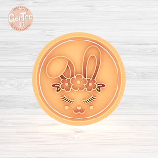 Conejo cara flores cortador sello Galleta Pascua Resurrección gama masa galletas frío porcelana cerámica 3d print model - Mito3D
