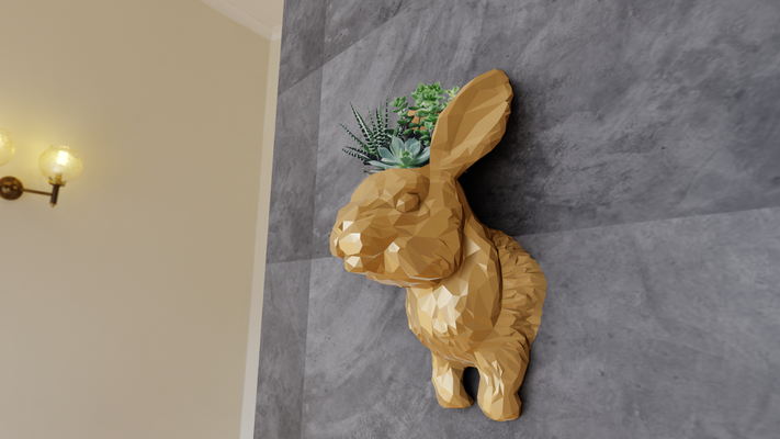 tavşan baş duvar binmek poli ekici tencere çiçek vazo stl 3d yazdır dosya ev orman safari minyatür masaüstü hayvanlar heykel dekor 3d print model - Mito3D