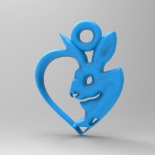 rabbit heart pendant jewelry keychain keyring animal print 3d print model - Mito3D