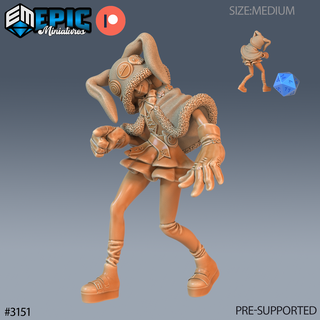 rabbit hoodie girl pointing dnd miniature tabletop miniatures gaming monster 3d model rpg dndminis stl file epic-miniatures dndminiatures 3dprint 3dminiature printedminis 3dprinting dungeon fantasy roleplaying dragon warrior undead pre-supported 3d print model - Mito3D