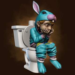rabbit kid toilet 3d print model easter poop crazy art toy collectible egg 3d print model - Mito3D