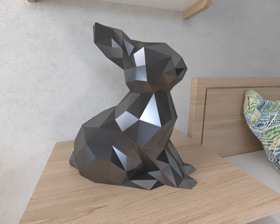 Conejo lowpoly animal geométrico origami Arte escultura estatua facetado decorativo modelo pared escuela politécnica fantasía 3d print model - Mito3D