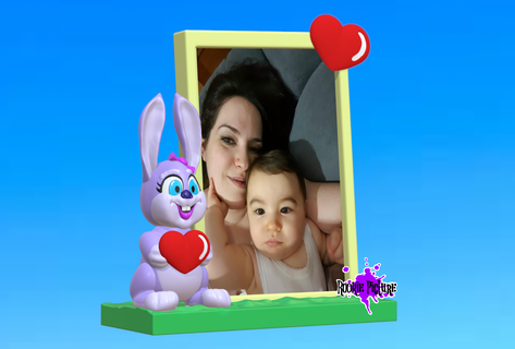 rabbit photo frame potafotos mother's day heart gift image 3d print model - Mito3D