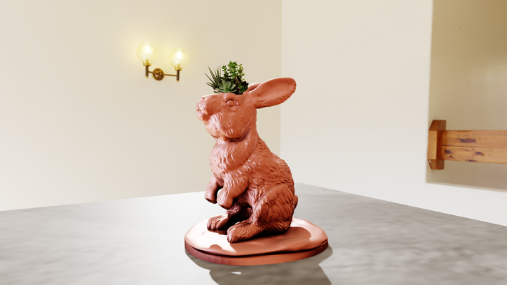 rabbit planter pot flower vase stl 3d print file home hare jungle safari miniature tabletop animals sculpture wall decor 3d print model - Mito3D