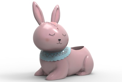 coniglio fioriera pentola pianta verde botanico fogliame rosa Casa coniglietto Pasqua giocattolo carina animale arredamento 3d print model - Mito3D