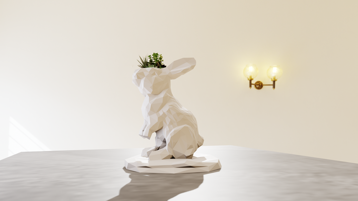 rabbit poly planter pot flower vase stl 3dprint file home hare jungle safari miniature tabletop animals sculpture wall decor 3d print model - Mito3D