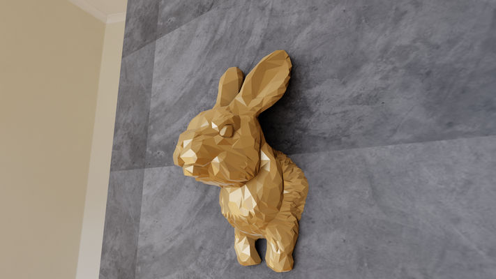 rabbit poly wall mount 3d print stl file art hare jungle safari miniature tabletop animals sculpture decor 3d print model - Mito3D