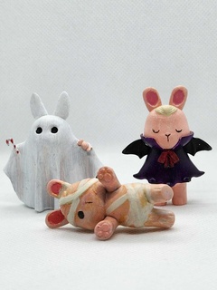Hase Trio Halloween Kaninchen gruslig Kostüm gespenstisch Mumie Vampir Dekor wunderlich niedlich unheimlich Charme einzigartig 3d print model - Mito3D