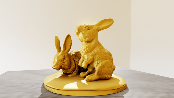 rabbit twins statue stl 3d print file art hare jungle safari miniature tabletop animals sculpture wall decor 3d print model - Mito3D