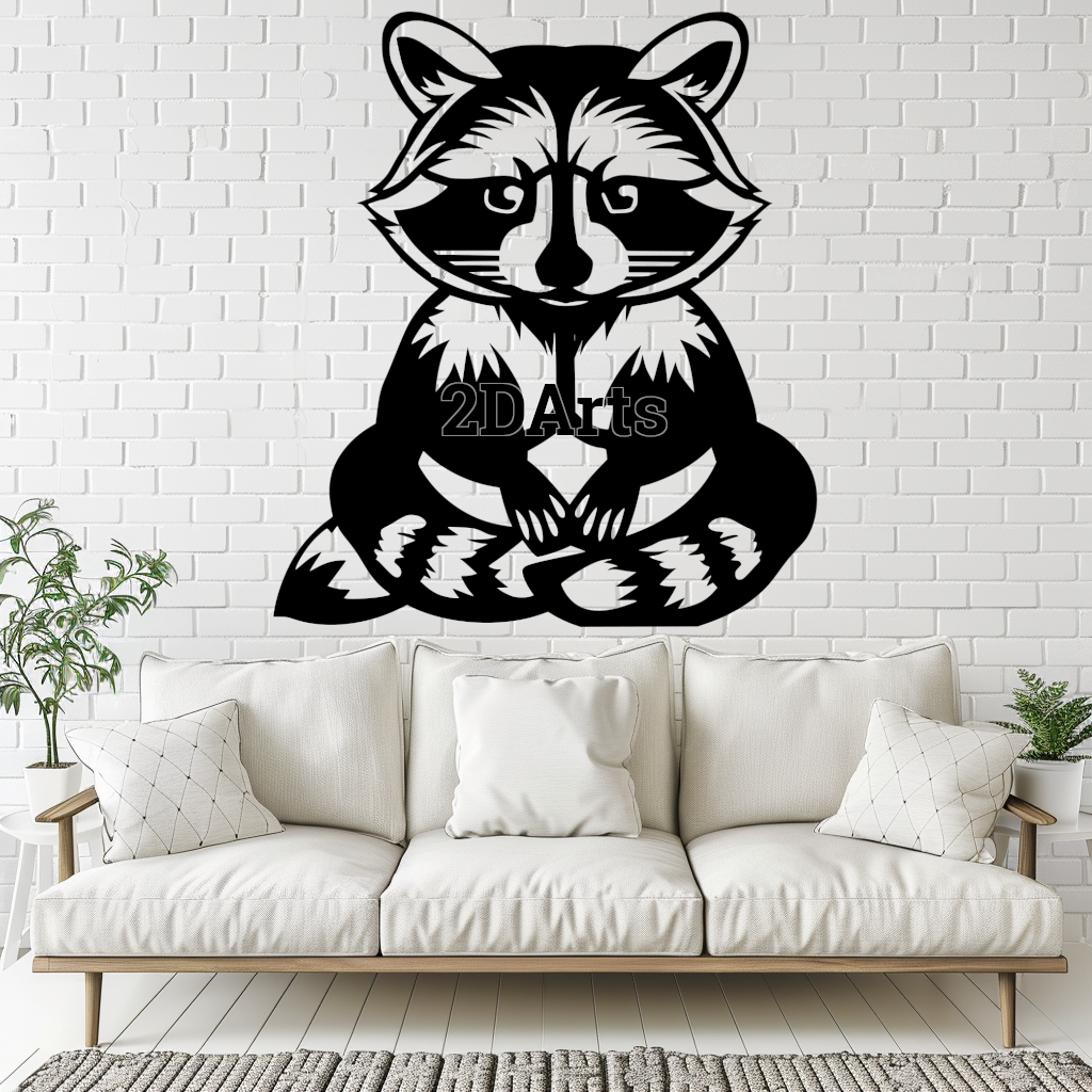 rakun 2d duvar sanat pencere dijital stl svg dosya ormanlık alan dekor 3d baskı lazer kesme ev cults3d indir nature themed modern minimalist kırsal kaprisli doğum günü hediye yeni eve taşınma partisi benzersiz yuva hayvan sevgili 3D print model - Mito3D