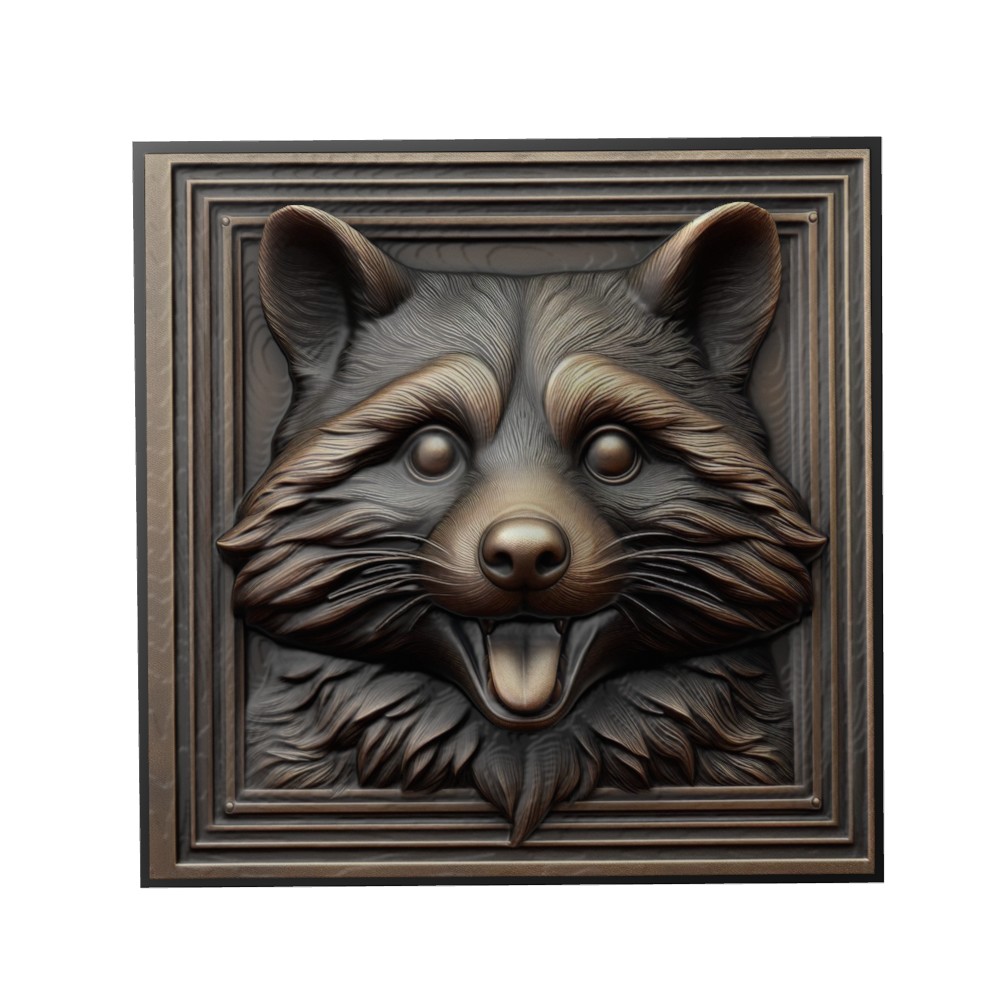 raccoon animal relief art animals yeggi mito3d bust google pendants medallion animal-relief wall-art wall 3D print model - Mito3D