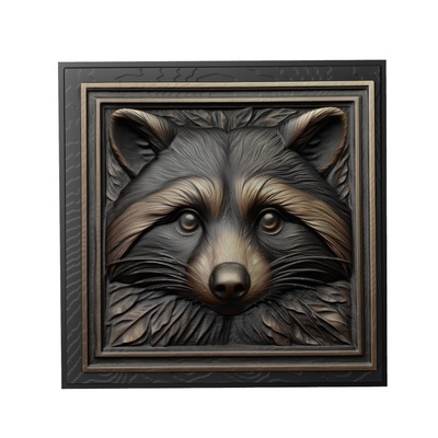 raccoon animal relief art animals yeggi mito3d bust google pendants medallion animal-relief wall-art wall 3d print model - Mito3D