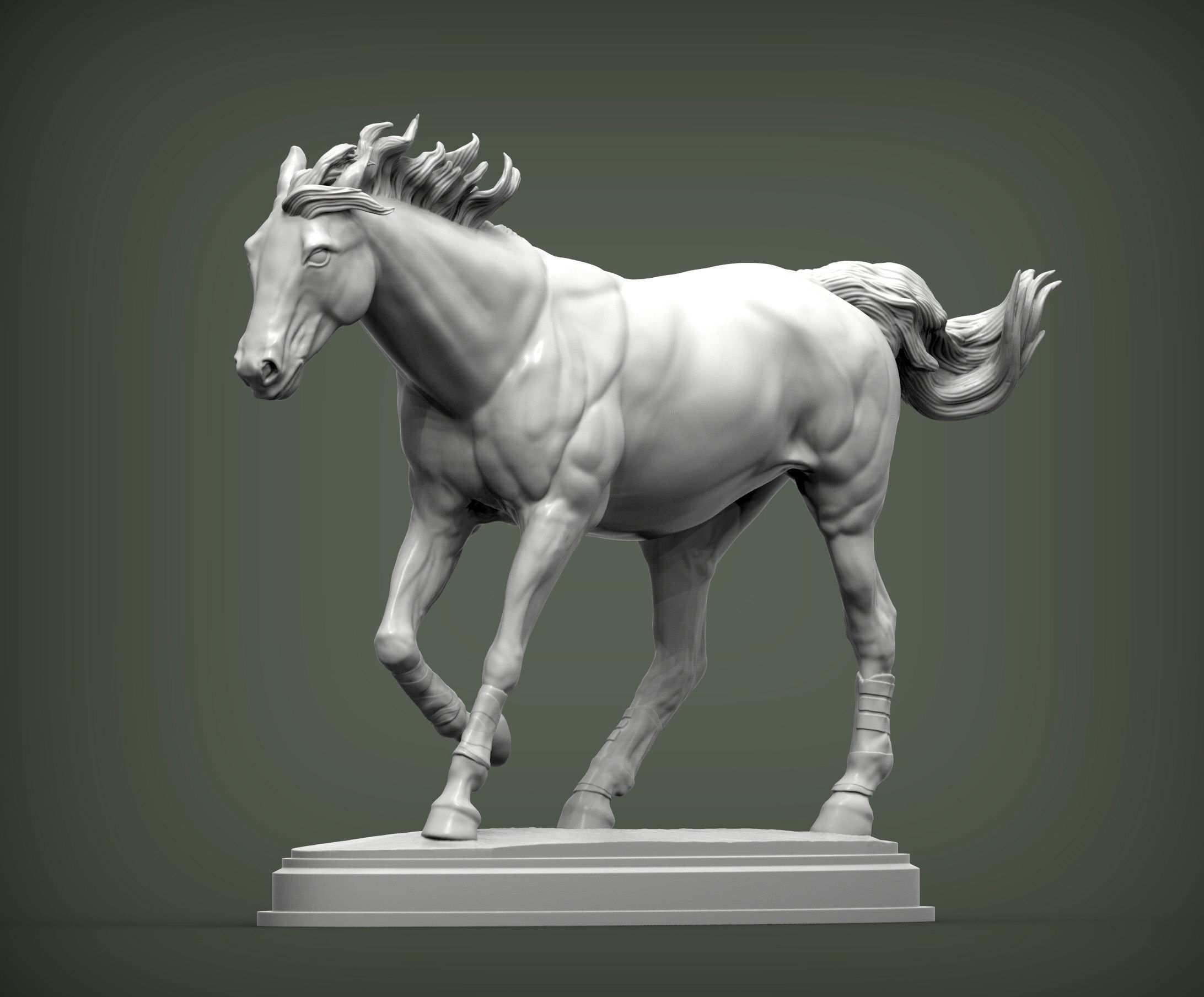 cheval course 3d impression modèle animal nature étalon mammifère sculpture statuette souvenir présent chapitre sculpter art sculptures courses hippiques 3D print model - Mito3D