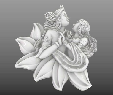 Radha Krishna Exquisito 3d colgante pendiente adivinar abrazo amor loto hindú mitología devoción joyería joya arte artesanía recuerdo florido grabado oro plata colgantes 3d print model - Mito3D