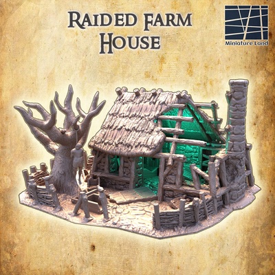 raided farm house 28 mm tabletop terrain rpg dnd cottage medieval supportfree old stone structure playable interior modular 28mm 25mm 15mm wargame 3d print model - Mito3D