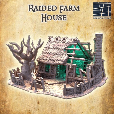 saccheggiato azienda agricola casa 28 mm tavolo terreno rpg dnd villetta medievale supportofree vecchio calcolo struttura giocabile interni modulare 28mm 25mm 15mm gioco guerra 3d print model - Mito3D