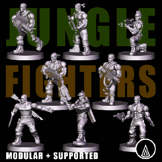 raiders catach jungle fighters sly marbo catachan space rambo imperial guard grimdark w40k warhammer 40k miniature krieg 28mm tabletop wargaming sargeant commando raider stormtroopers truescale proxy modular 3d print model - Mito3D