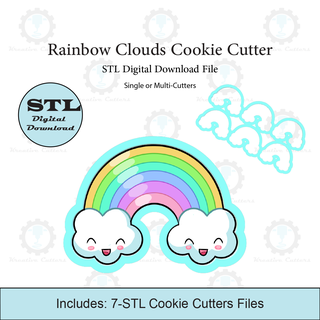 rainbow clouds cookie cutter multi stl file cutters squish mallow 3d print model - Mito3D