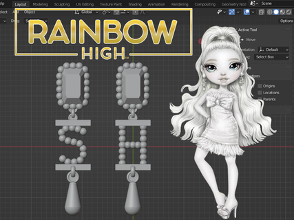 rainbow high natasha zima earrings shadow mga doll clothes 3d print model - Mito3D