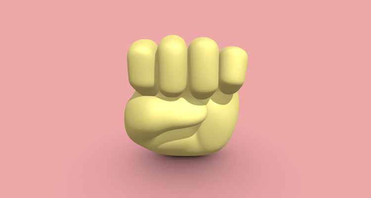 yükseltilmiş yumruk ifade emoji sanat raised fist emoticon yazdırılabilir 3d model el mimik sembol protesto illüstrasyon etiket duygu soytarı peruk 3d print model - Mito3D