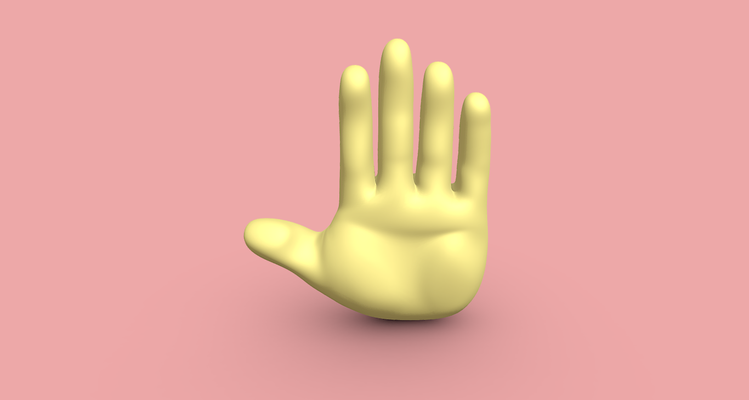 élevé main emoji art raised hand imprimable 3d model geste signal communication émoticône expression illustration autocollant émotion bouffon perruque 3d print model - Mito3D