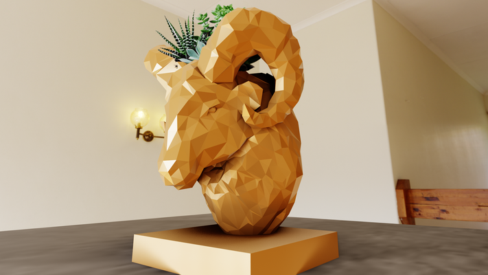 ram kopf büste poly pflanzer topf blume vase stl zuhause haus ziege lamm dschungel safari miniatur tischplatte tiere skulptur mauer dekor 3d print model - Mito3D