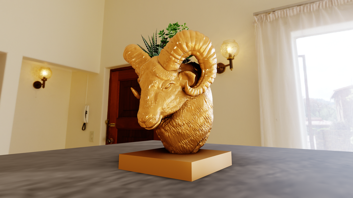 ram tête fleur vase planteur pot buste stl accueil maison chèvre agneau jungle safari miniature table animaux sculpture mur décor 3d print model - Mito3D