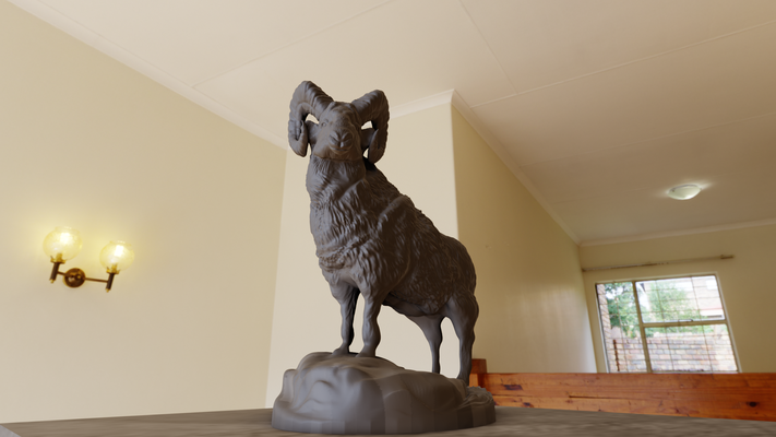 ariete on collina statua stl arte capra agnello giungla safari miniatura tavolo animali scultura parete arredamento 3d print model - Mito3D