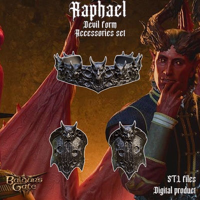raphael devil form fantasy accessories baldurs gate 3 baldursgate dnd games cosplay shadowheart horns printable tiefling dungeon dungeons props toys haarlep 3d print model - Mito3D