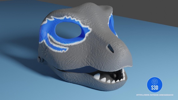 raptor dinosauro maschera indossabile in movimento mascella dino giurassico blu mondo Halloween costume 3d print model - Mito3D