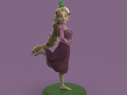 Rapunzel Disney prenses dolaşık saç peri tale pop Şirin Chibi Pascal 3d print model - Mito3D