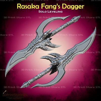 rasaka fang dagger cosplay solo leveling - stl file 3d print model manhwa epilogue sword weapon blade knight killer sung jin woo kamish wrath demon king baruka 3d print model - Mito3D