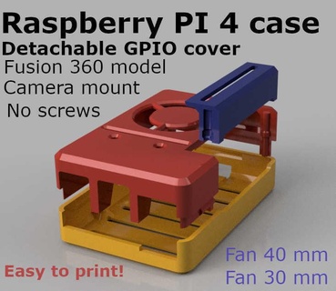 frambuesa pi 4 caso funda gpio acceso fusión 360 modelo ventilador 30 40mm cámara computadora 3d print model - Mito3D