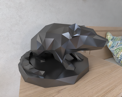 Ratte Lowpoly Tier geometrisch Origami Kunst Skulptur Statue facettiert dekorativ Modell Mauer niedrig poly Fantasie 3d print model - Mito3D