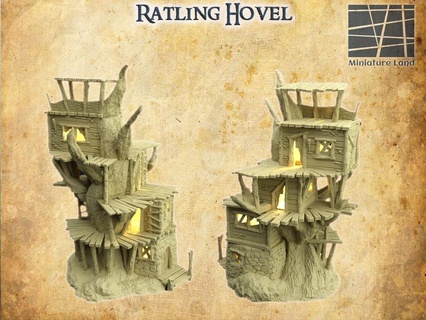 ratling hovel 28 mm tabletop terrain rpg dnd house medieval supportfree old stone treehouse structure playable interior modular 28mm 25mm 15mm wargame 3d print model - Mito3D