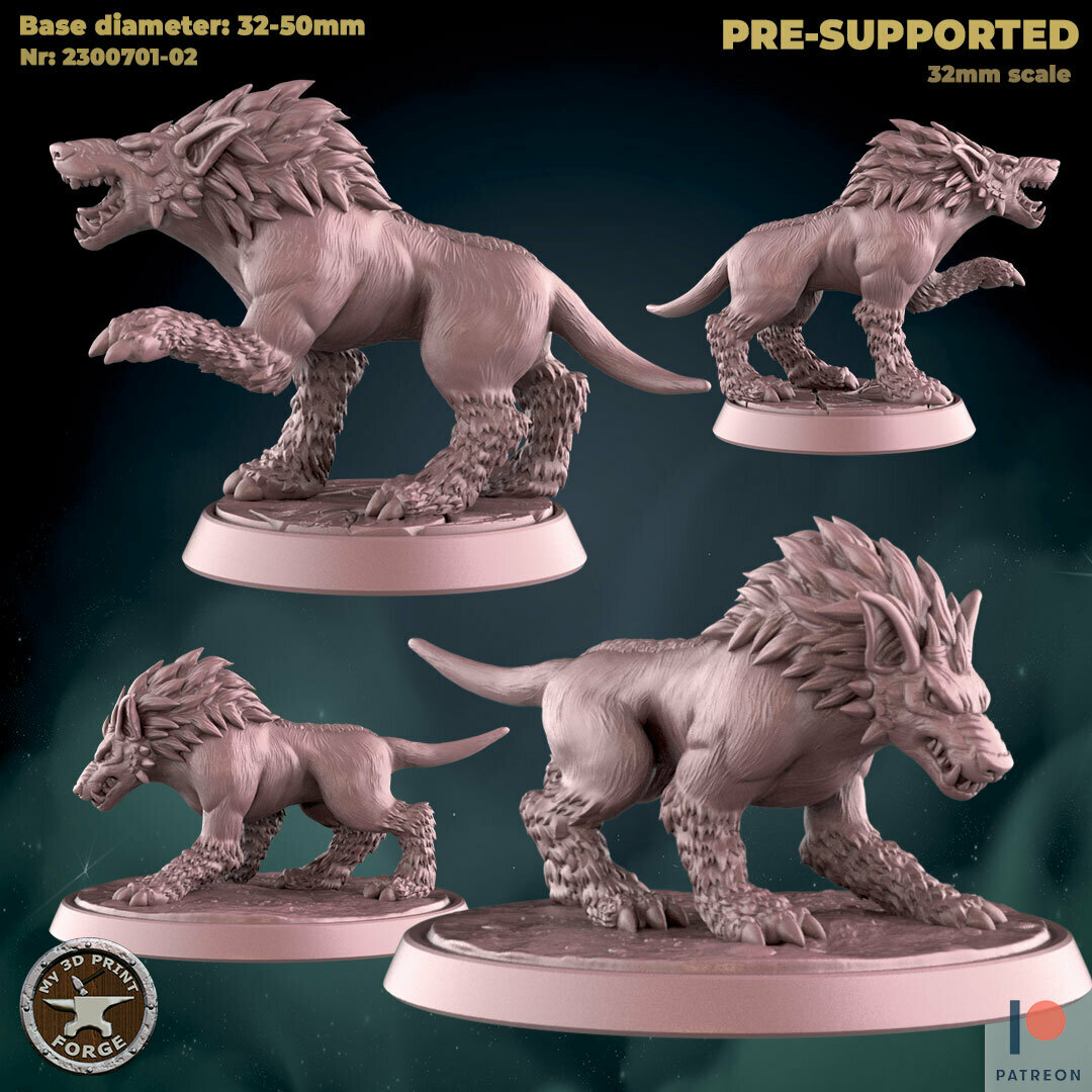 ravager hound two models fantasy warcraft dnd miniature stl presupported model resin wow karazhan dungeon raid boss hound ravager wolf dog hell  3D print model - Mito3D