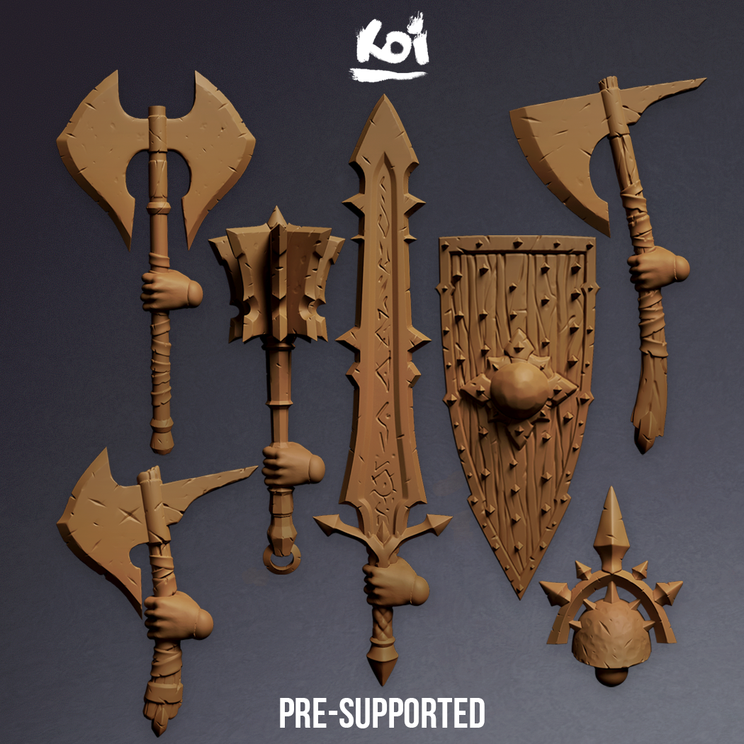ravagers north - weapons set miniature proxy wargame chaos darkness age viking space wolf war axe sword bundle 3D print model - Mito3D