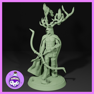 Corvo ranger maschio druido elfo metà umano uomo arco corvo fey ttrpg dnd Dungeons and Dragons miniatura esploratore 3d print model - Mito3D