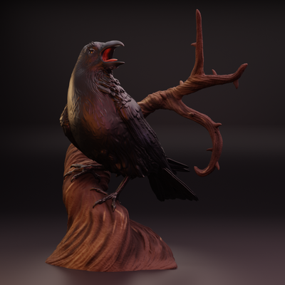 raven sculpture bird crow corvid desk decoration paperweight animals 3d print model - Mito3D