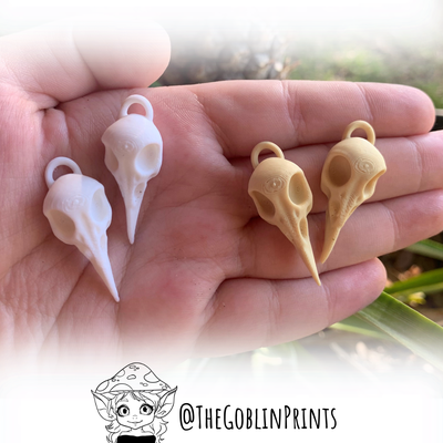 raven skull earring earrings earing earings pendant charm crow bird accessory goth gothic fantasy witch witchy thegoblinprints 3d print model - Mito3D