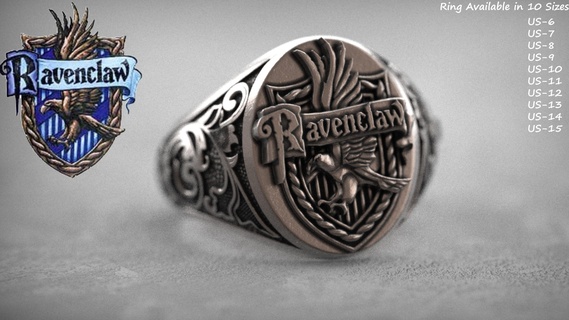 ravenclaw crest harry potter gents ring knight shield hermione rony weasley voldemort hogwarts magic sorcery wizard gryffindor hufflepuff slytherin dumbledore oxidised 3d print model - Mito3D