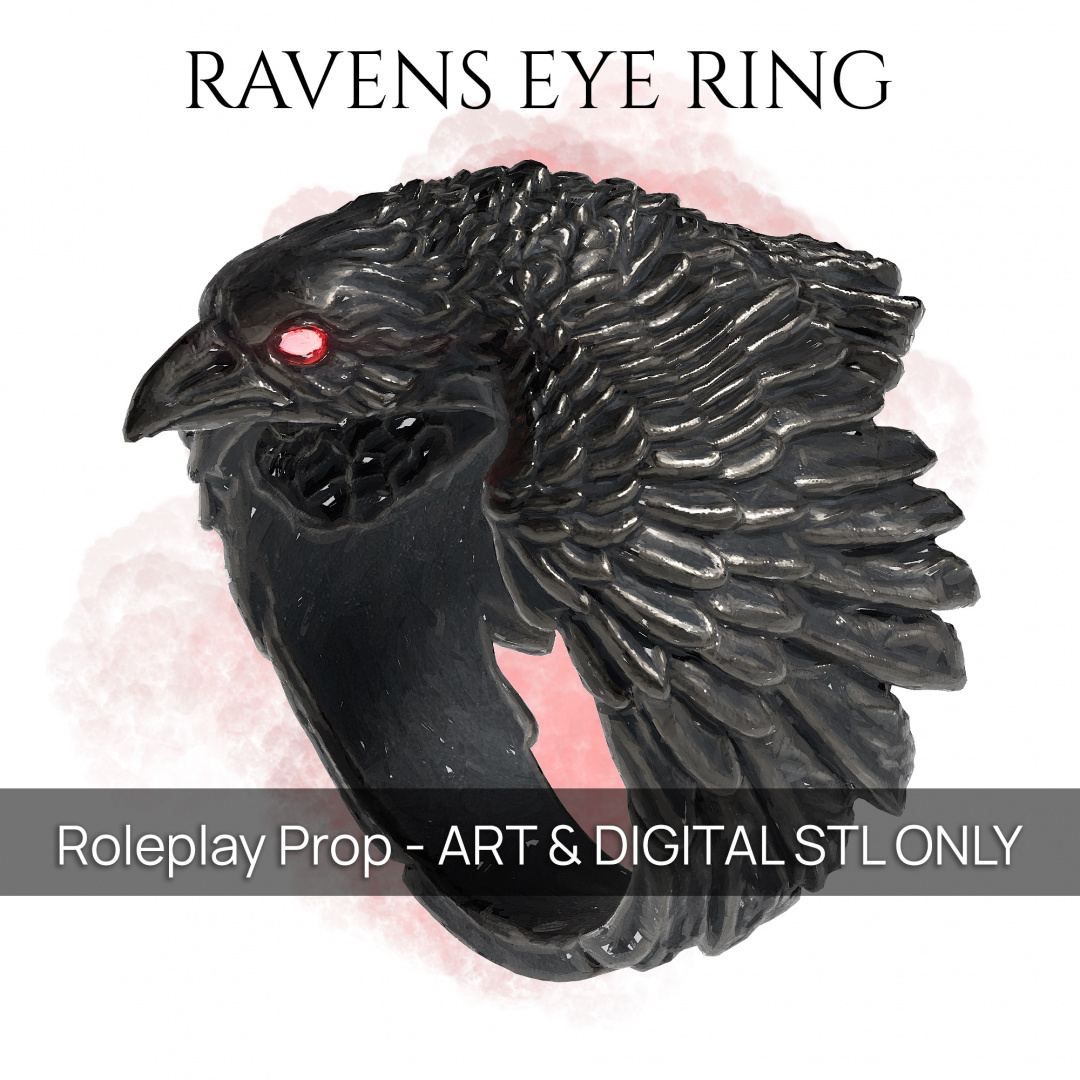 ravens eye ring - d&d prop presupported jewellery jewelry raven rpg bird animal 3D print model - Mito3D