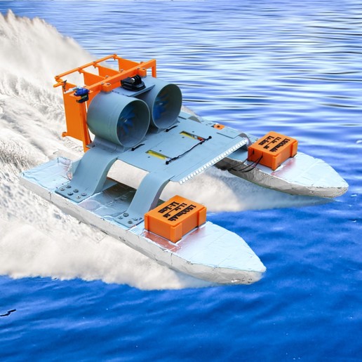 rc airboat - zwei Lüfter-Motoren Spiel Boot Luftkissenboot fan jet jet-engine 3D print model - Mito3D