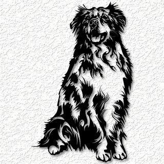 realistic australian shepherd dog wall art aussie decor 2d pup breed long haired small groomer decoration home low poly animal puppy show 3d print model - Mito3D