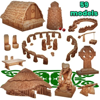 realistic celtic village 1 celctic saga viking vikings trade goods wargaming rpg roleplaying diorama 3d print model - Mito3D