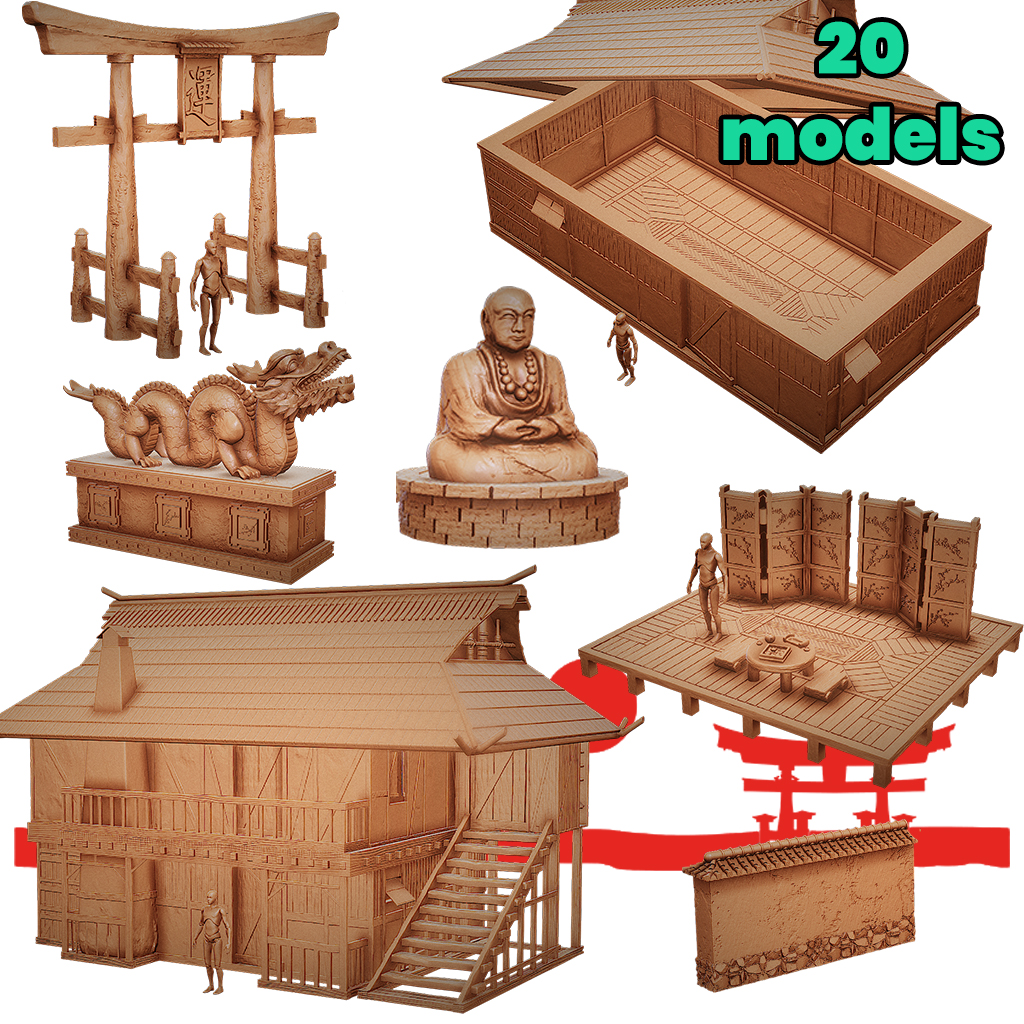 realistico giapponese villaggio 1 samurai Drago bushido koi 3D print model - Mito3D