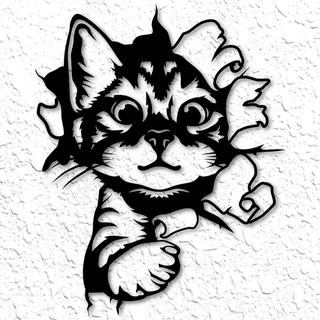 realistico sbirciando gattino parete arte gatto arredamento stampe carina felino geometrico moderno minimalista Basso poli gratuito casa 2d animale gattini 3d print model - Mito3D