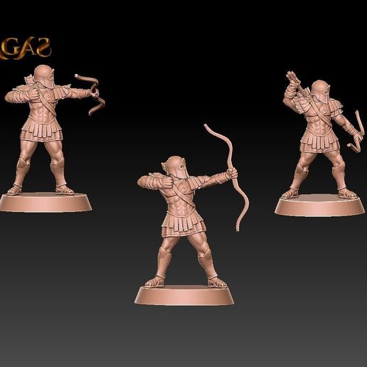 realm eros archers pack 3 miniatures soldier wargaming tabletop sagas sword warrior 28mm stl fantasy 3D print model - Mito3D